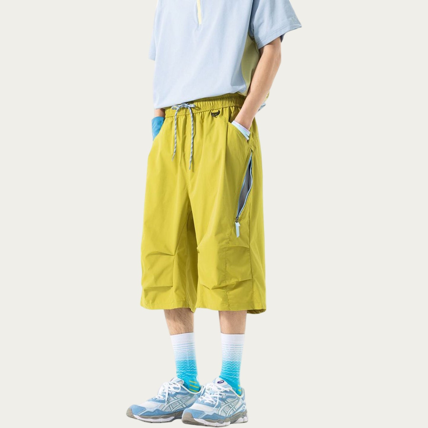 Men's Lightweight Cargo Athletic Shorts with Elastic Drawstring Waist Multi Pocket Design