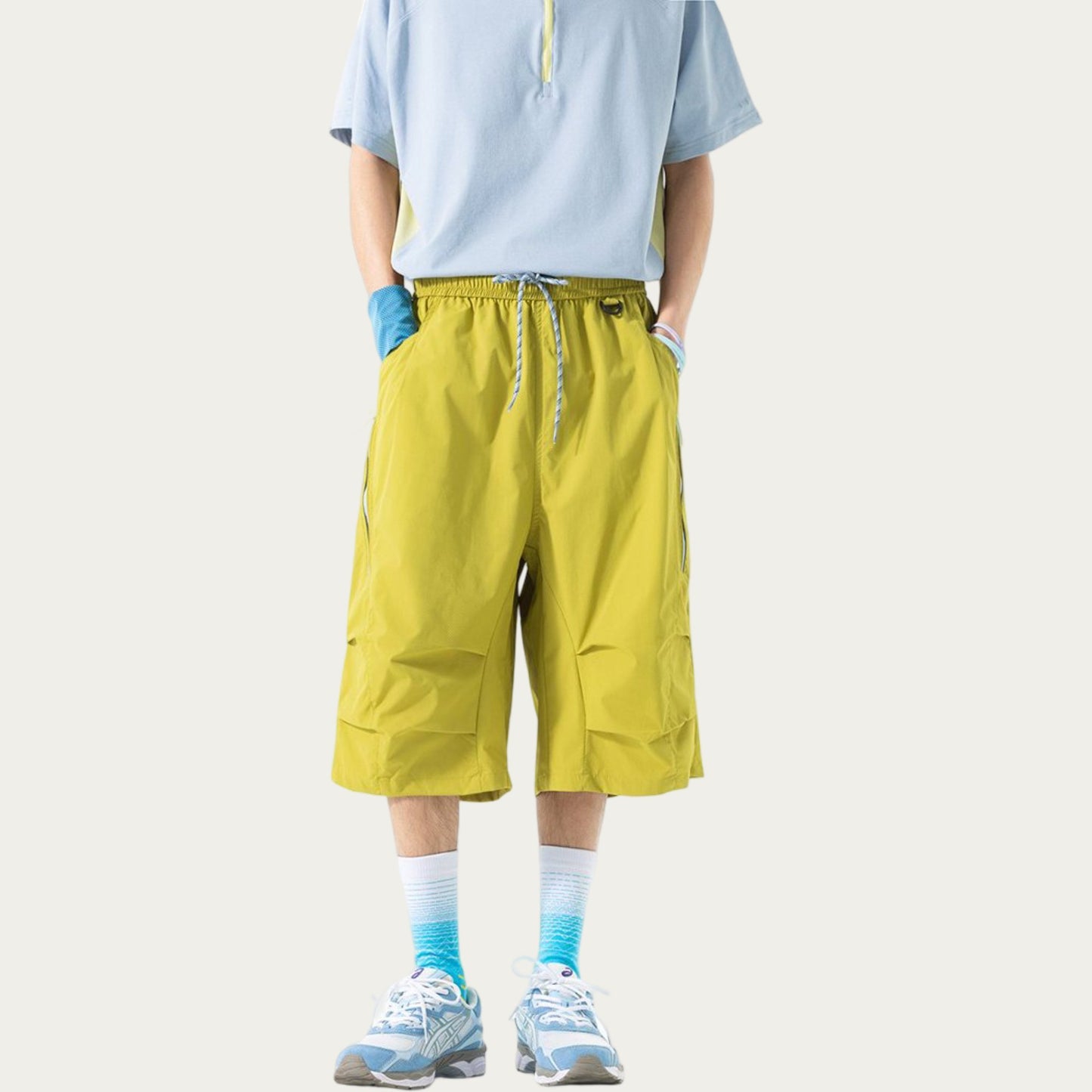 Men's Lightweight Cargo Athletic Shorts with Elastic Drawstring Waist Multi Pocket Design