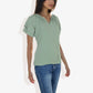 Women's Short Sleeve V-Neck Casual Blouse with Gathered Neckline