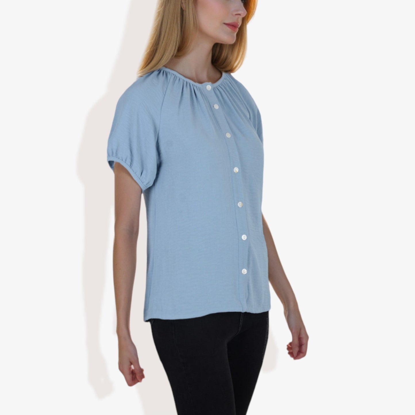 Women's Short Sleeve Button-Down V-Neck Casual Blouse