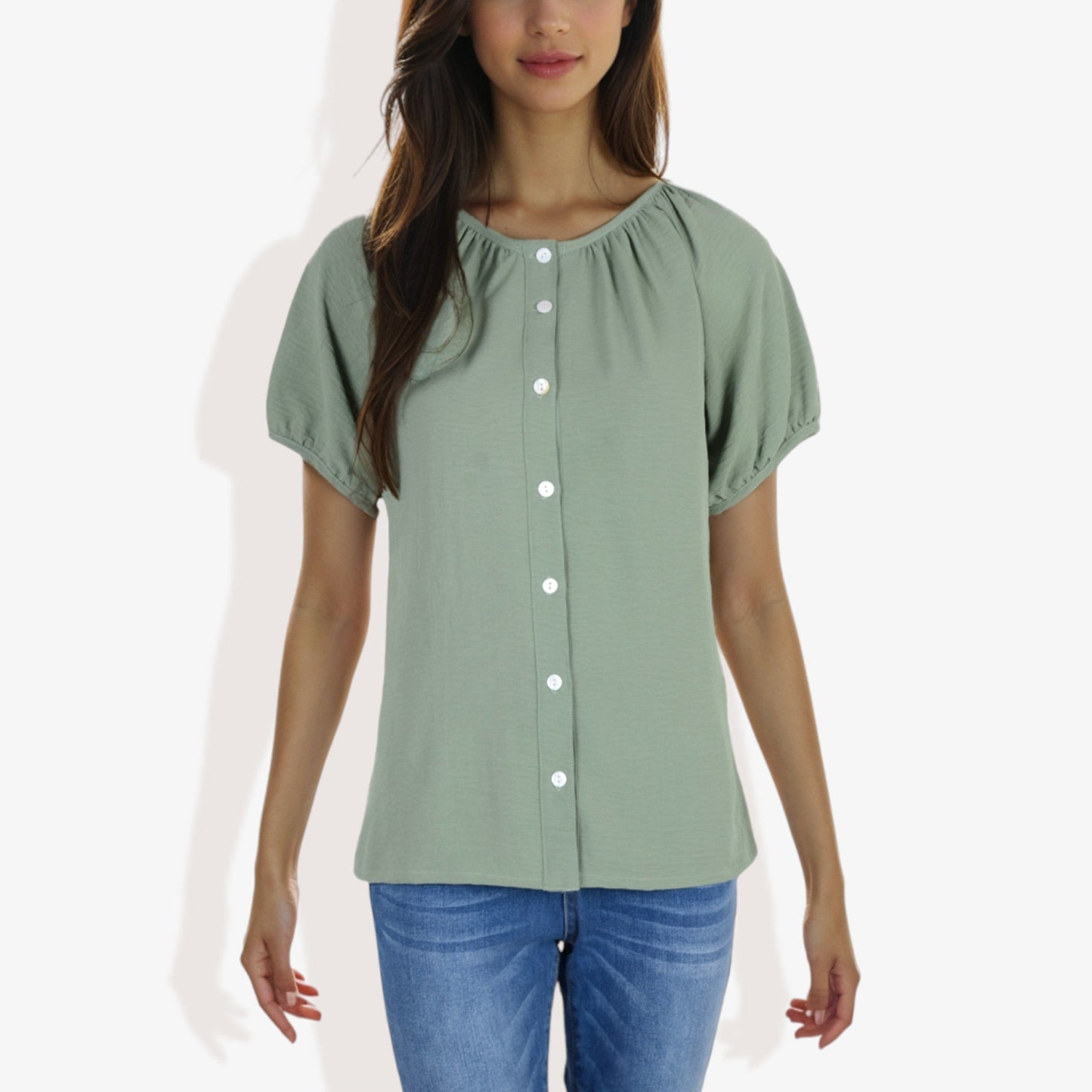 Women's Short Sleeve Button-Down V-Neck Casual Blouse