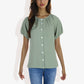 Women's Short Sleeve Button-Down V-Neck Casual Blouse