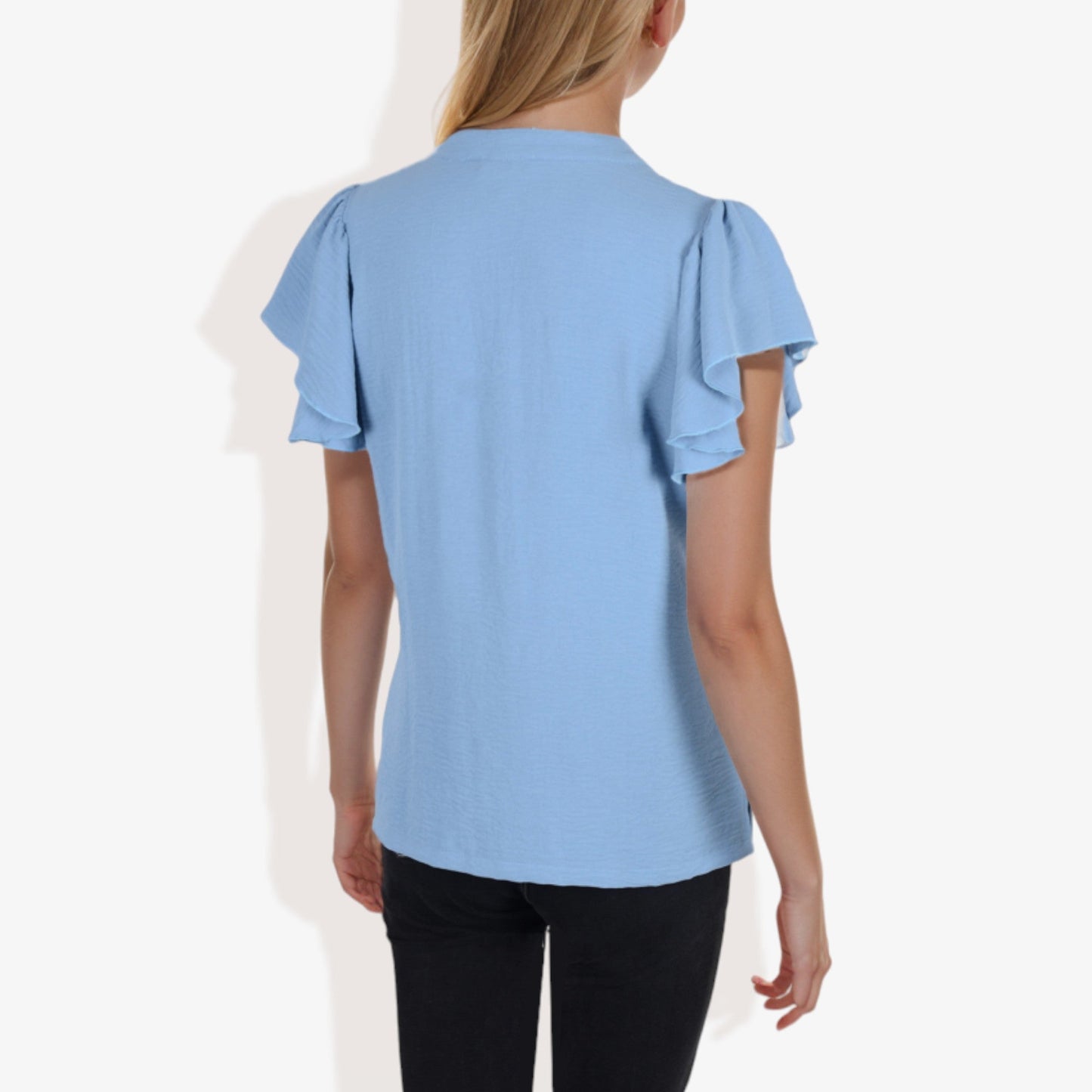 Women's Short Sleeve V-Neck Blouse with Ruffle Sleeves