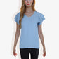 Women's Short Sleeve V-Neck Blouse with Double Layered Ruffle Sleeves