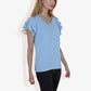 Women's Short Sleeve V-Neck Blouse with Double Layered Ruffle Sleeves