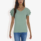 Women's Short Sleeve V-Neck Blouse with Double Layered Ruffle Sleeves