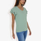 Women's Short Sleeve V-Neck Blouse with Double Layered Ruffle Sleeves