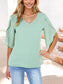 V-Neck Blouse with Split Short Sleeves and Relaxed Fit