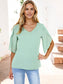 V-Neck Blouse with Split Short Sleeves and Relaxed Fit