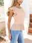 Ruffle Sleeve Peplum Top with Gathered Waist Detail