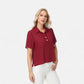 Short Sleeve Collared Blouse with Button Placket and Relaxed Fit Design