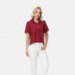 Short Sleeve Collared Blouse with Button Placket and Relaxed Fit Design