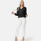 Long Sleeve Button Front Peplum Blouse with V-Neckline and Gathered Waist Detail
