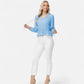 Long Sleeve Button Front Peplum Blouse with V-Neckline and Gathered Waist Detail