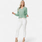 Long Sleeve Button Front Peplum Blouse with V-Neckline and Gathered Waist Detail