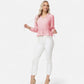 Long Sleeve Button Front Peplum Blouse with V-Neckline and Gathered Waist Detail