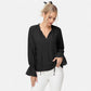 Long Sleeve Blouse with Flounce Cuffs and Ruffle Trim Tie Neck Design