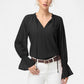 Long Sleeve Blouse with Flounce Cuffs and Ruffle Trim Tie Neck Design