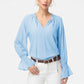 Long Sleeve Blouse with Flounce Cuffs and Ruffle Trim Tie Neck Design