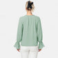 Long Sleeve Blouse with Flounce Cuffs and Ruffle Trim Tie Neck Design