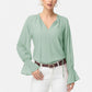 Long Sleeve Blouse with Flounce Cuffs and Ruffle Trim Tie Neck Design