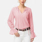 Long Sleeve Blouse with Flounce Cuffs and Ruffle Trim Tie Neck Design