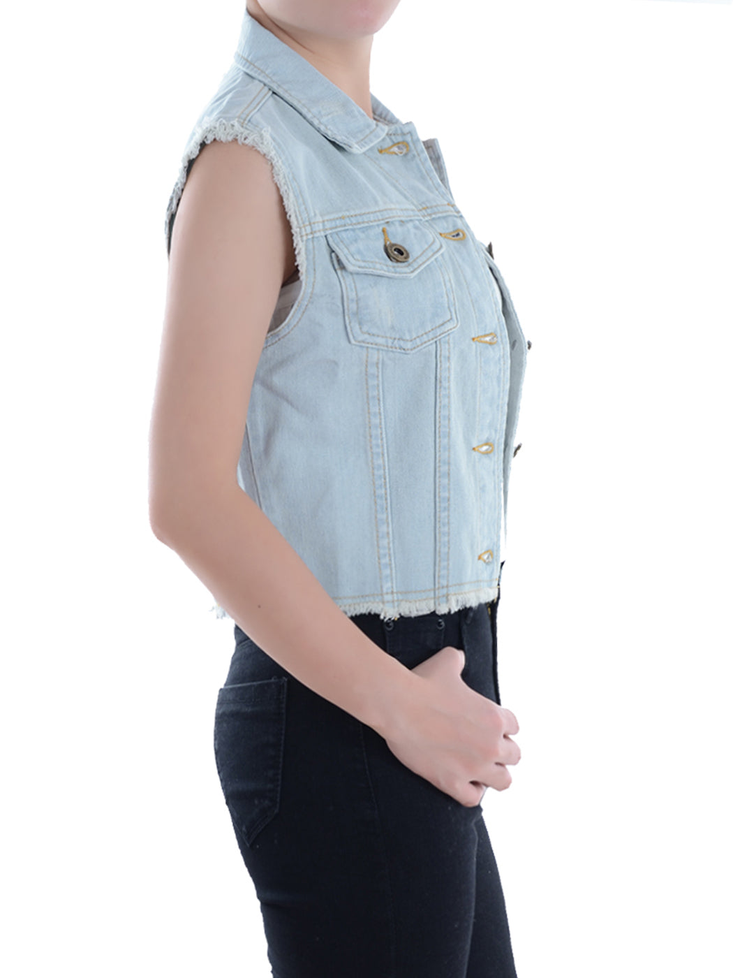 Distressed Denim Crop Vest