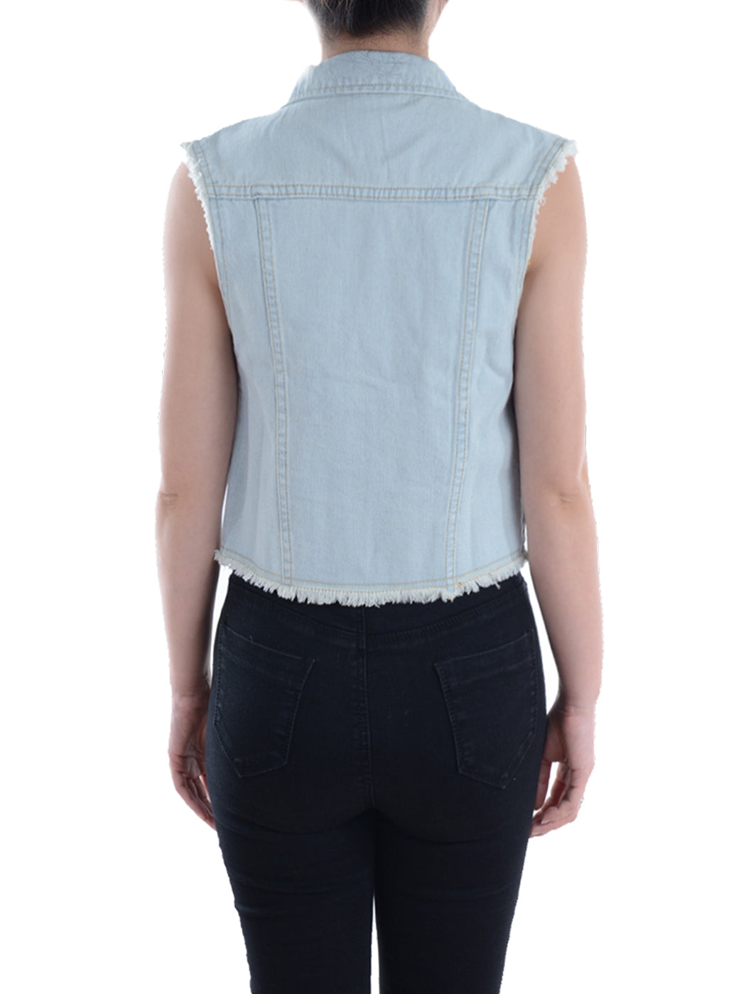 Distressed Denim Crop Vest