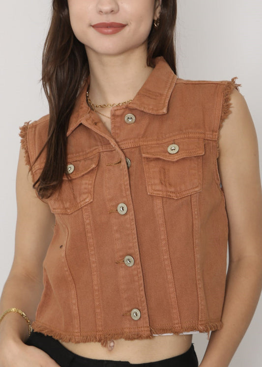 Distressed Denim Crop Vest