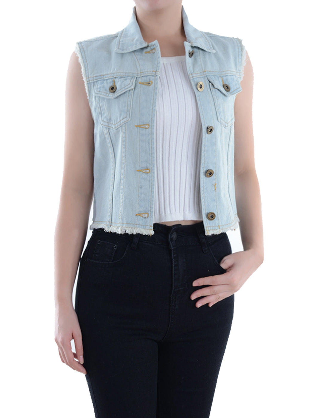 Distressed Denim Crop Vest