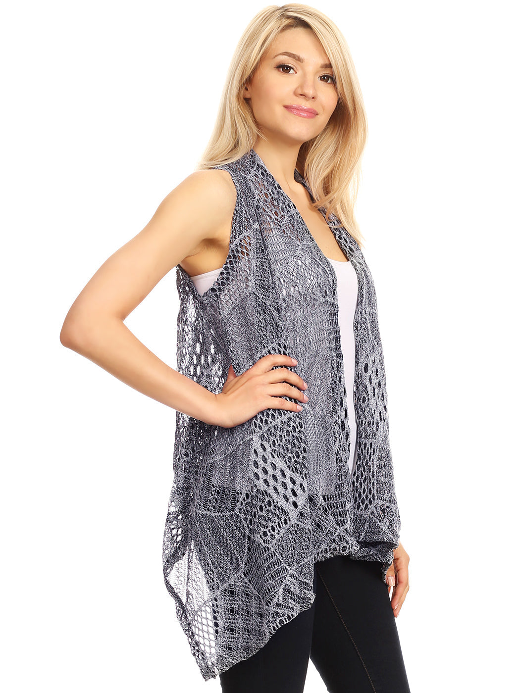 Womens Sleeveless Open Front Crochet Shawl Cardigan Bikini Cover Up