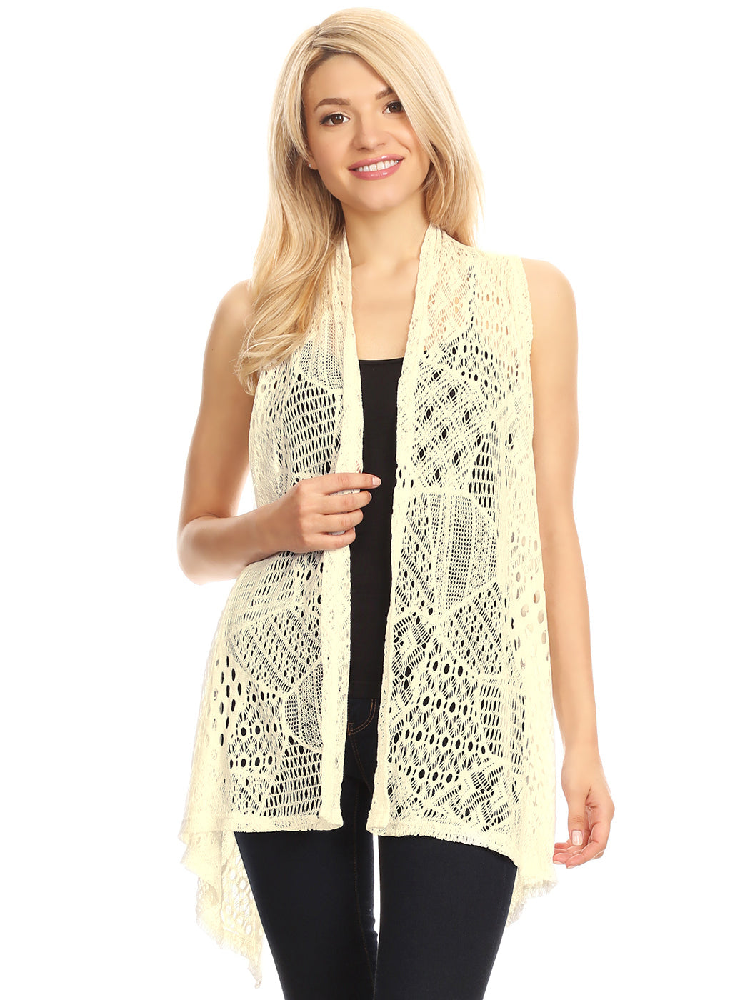 Womens Sleeveless Open Front Crochet Shawl Cardigan Bikini Cover Up