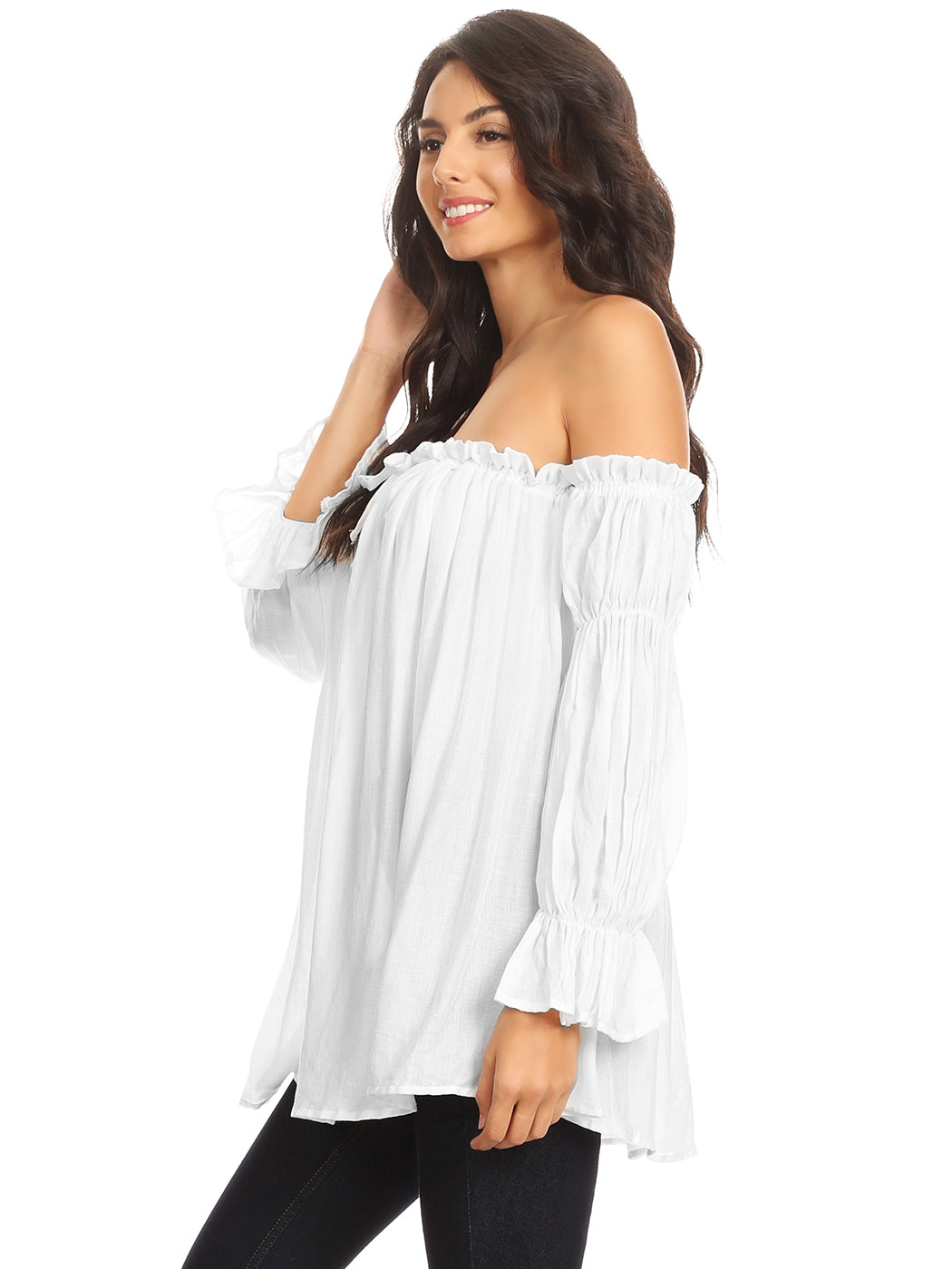 Semi Sheer Boho Peasant Off the Shoulder Top