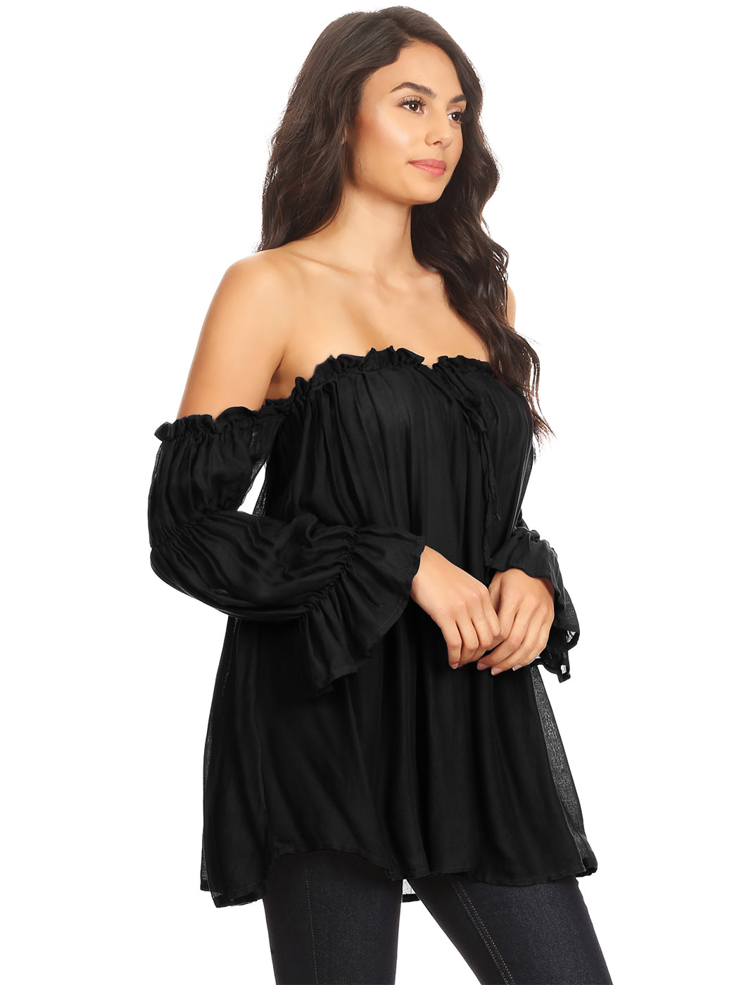 Semi Sheer Boho Peasant Off the Shoulder Top