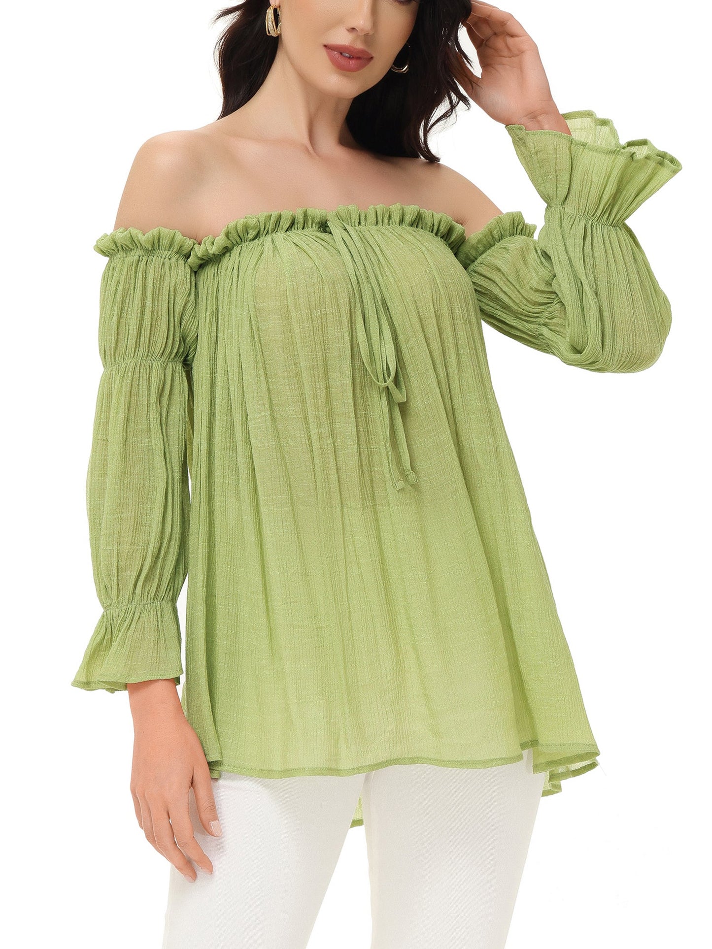 Semi Sheer Boho Peasant Off the Shoulder Top