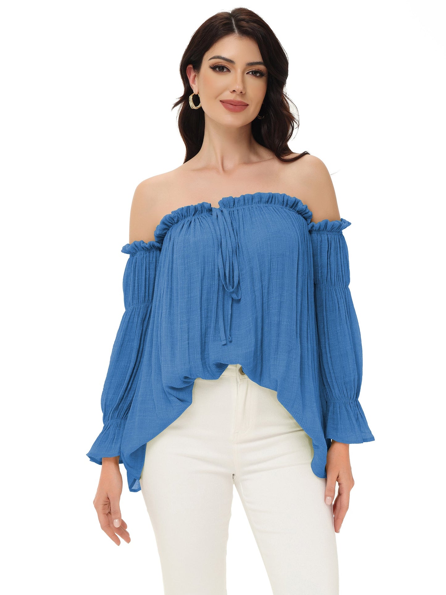 Semi Sheer Boho Peasant Off the Shoulder Top