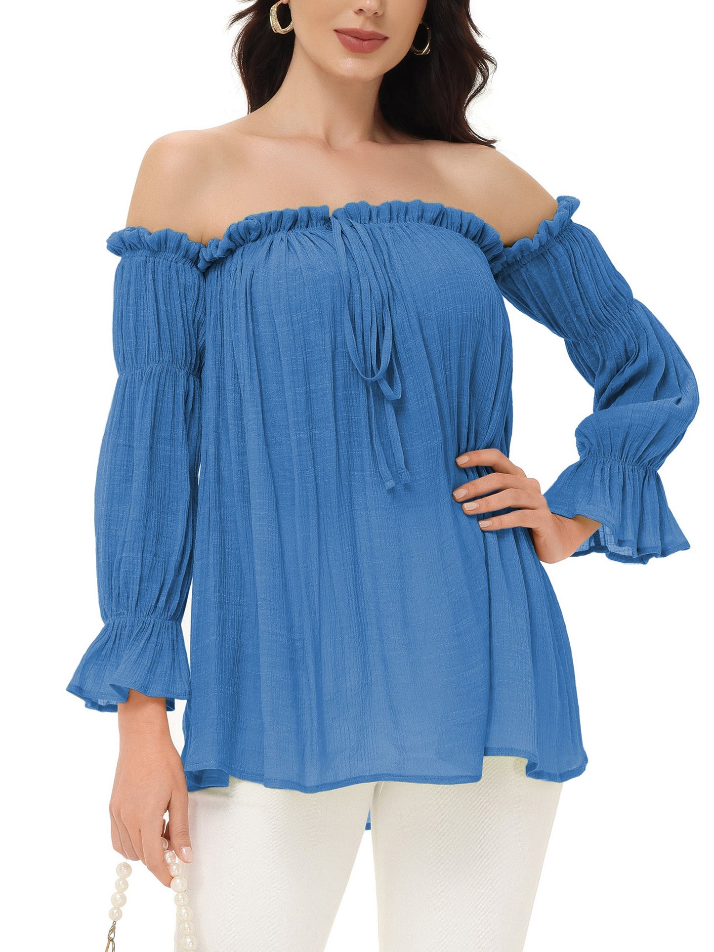 Semi Sheer Boho Peasant Off the Shoulder Top