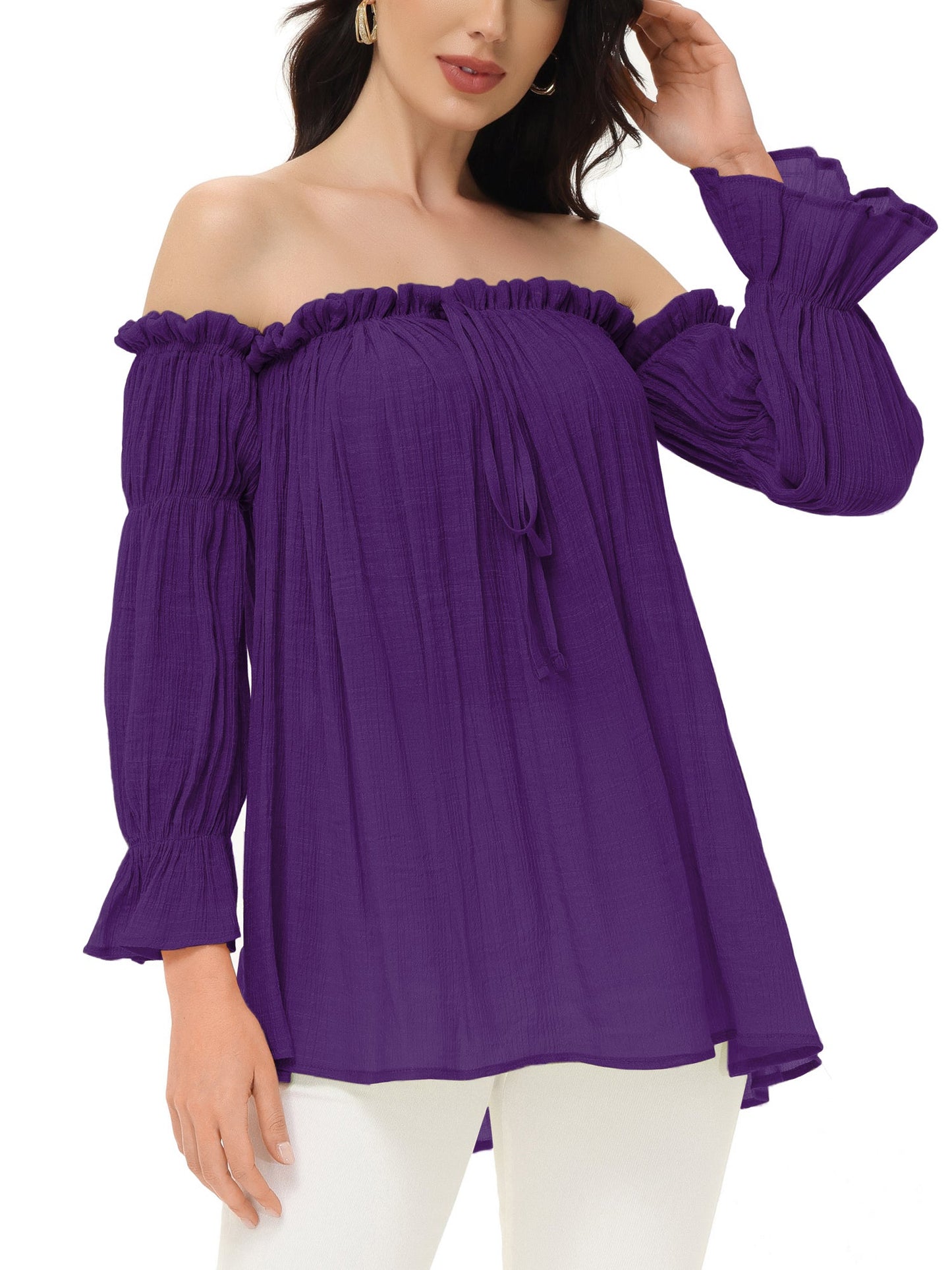 Semi Sheer Boho Peasant Off the Shoulder Top