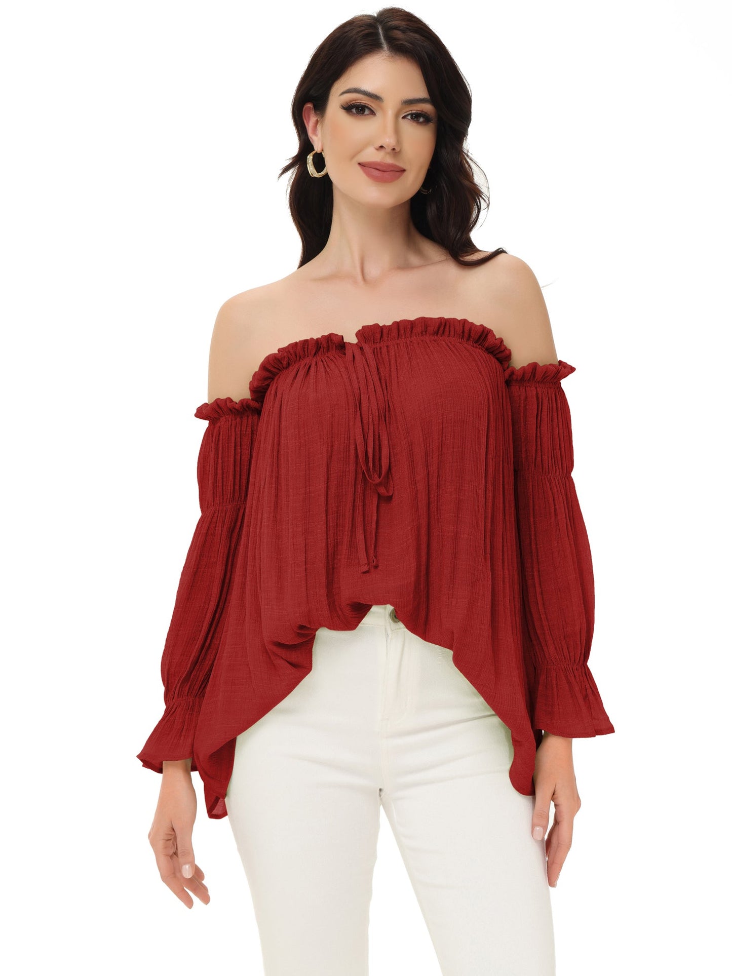 Semi Sheer Boho Peasant Off the Shoulder Top