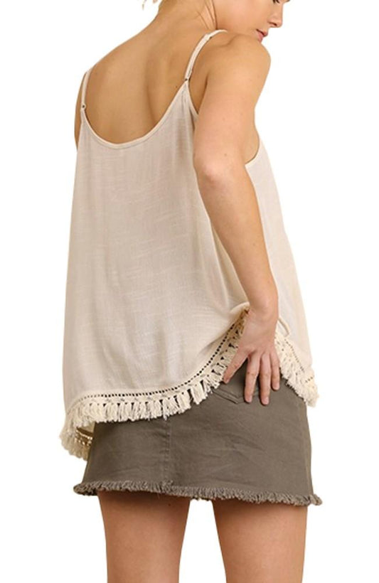 Anna-Kaci Womens Casual Drape Tassel Hem Sleeveless Bohemian Peasant Cami Top