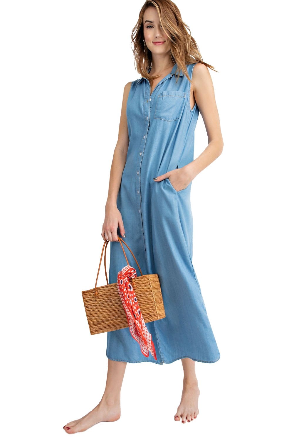 Classic Button-Down Collar Denim Shirt Dress