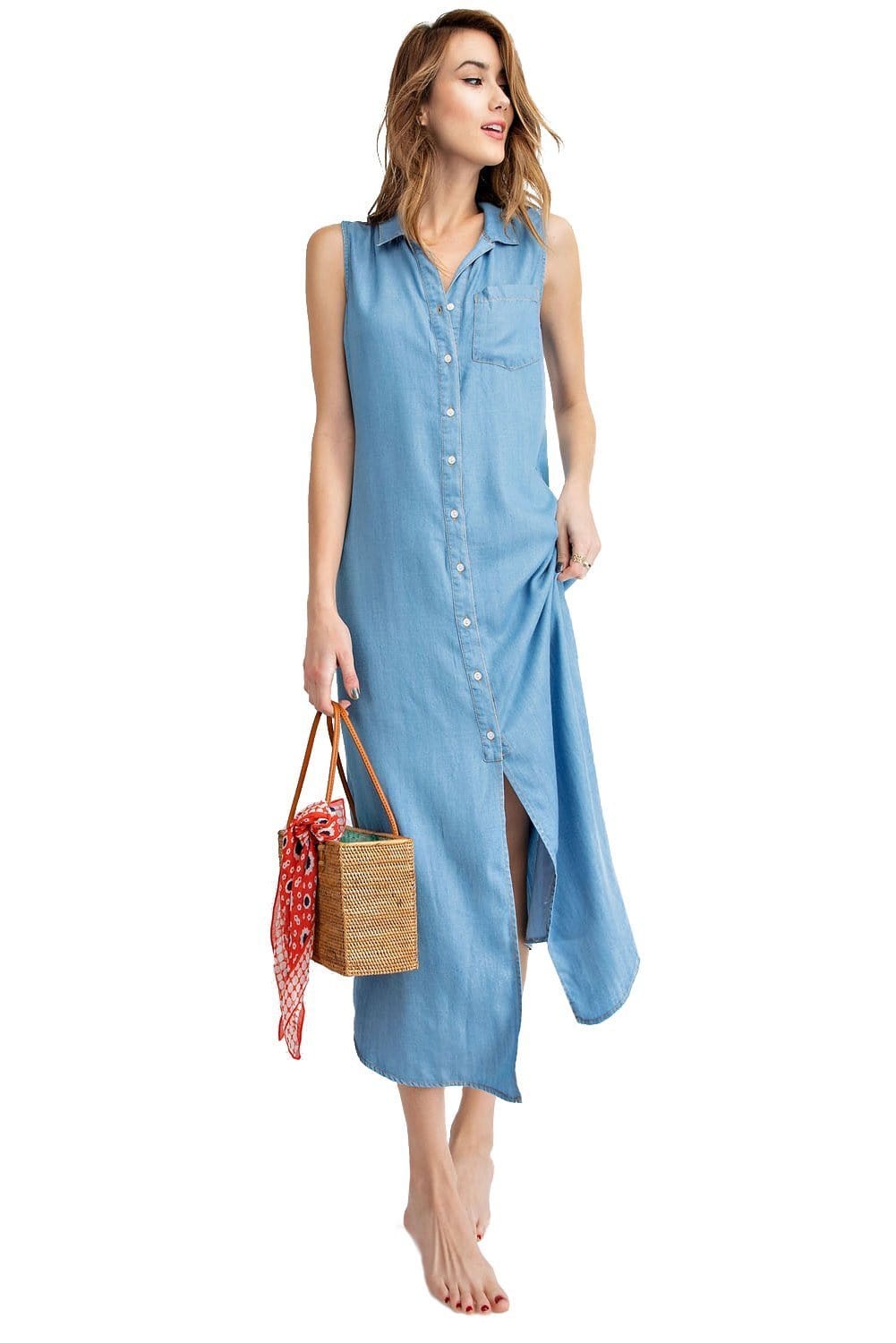 Classic Button-Down Collar Denim Shirt Dress