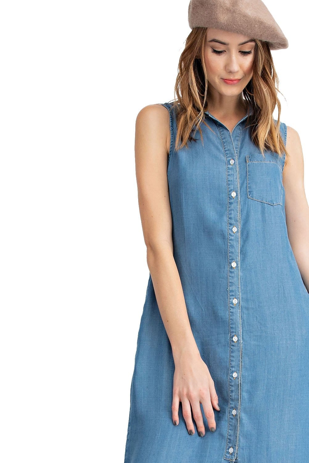 Classic Button-Down Collar Denim Shirt Dress