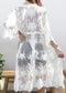 Long Floral Lace Embroidered Kimono