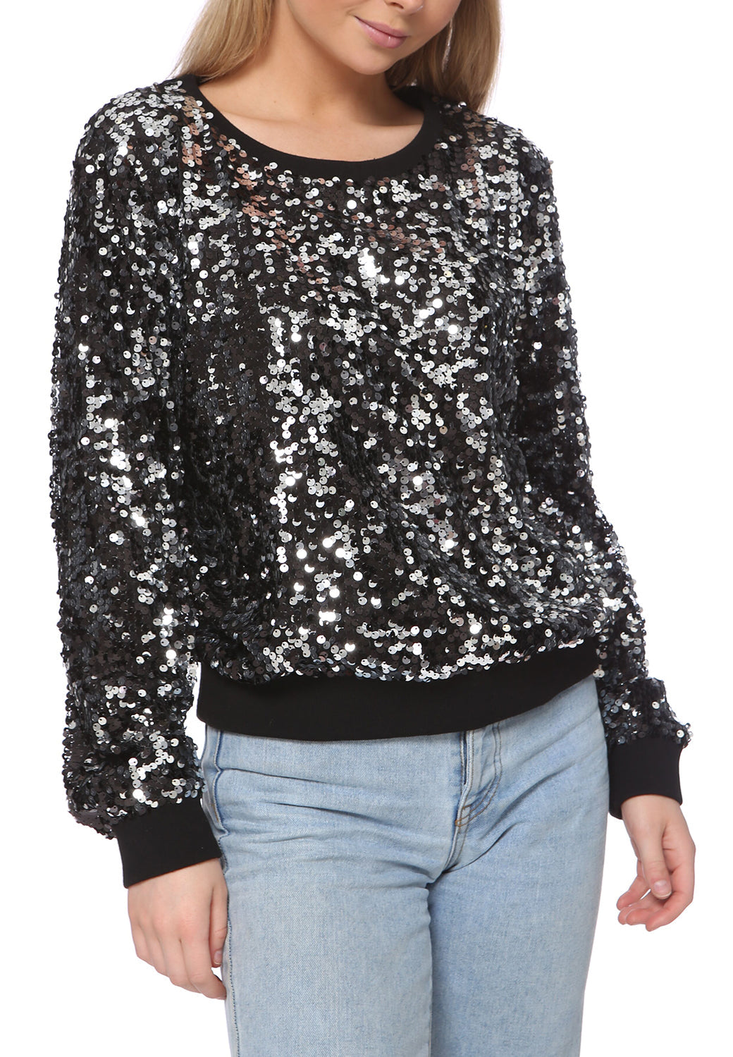 Sequin Long Sleeve Sparkly Pullover Sweatshirt