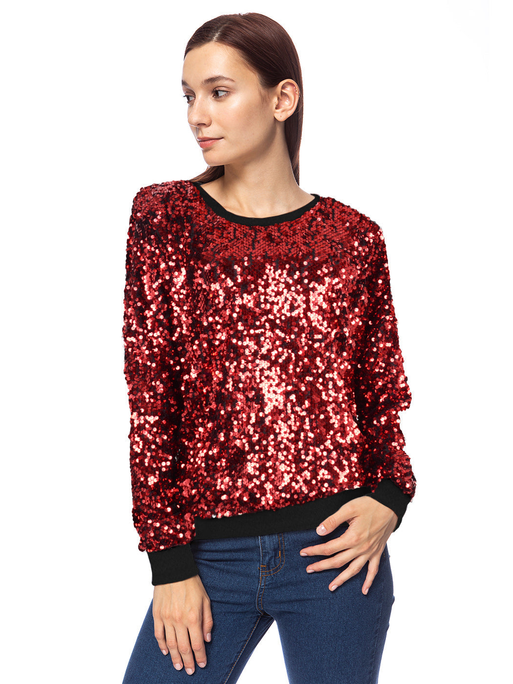 Sequin Long Sleeve Sparkly Pullover Sweatshirt