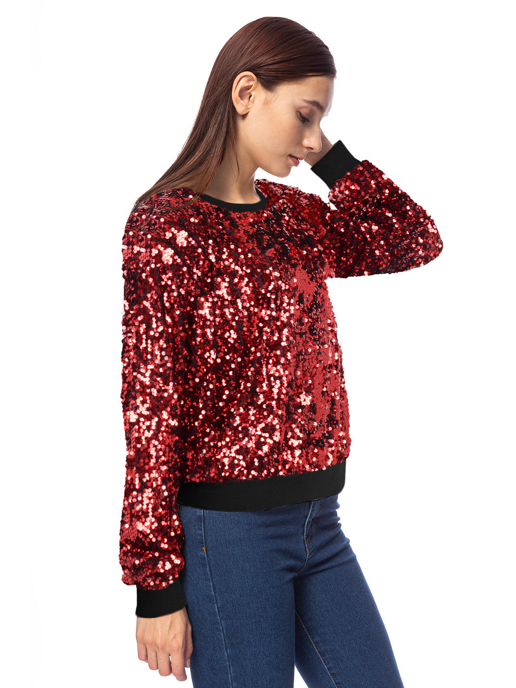 Sequin Long Sleeve Sparkly Pullover Sweatshirt