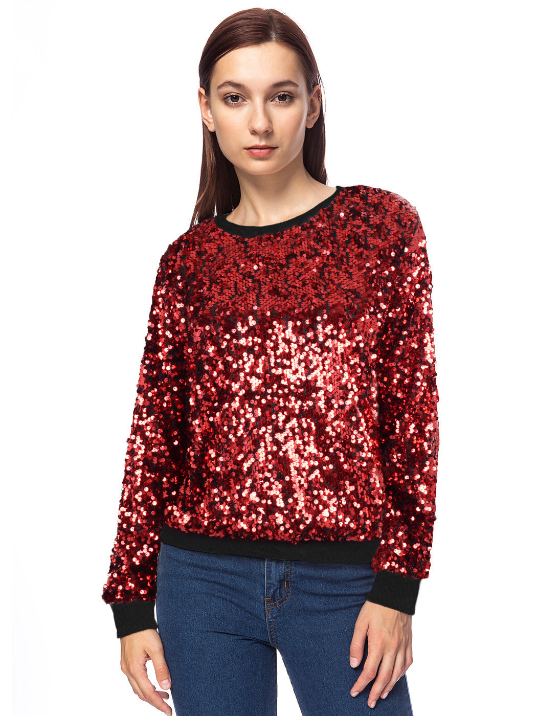 Sequin Long Sleeve Sparkly Pullover Sweatshirt