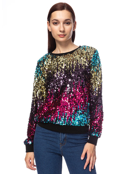 Sequin Long Sleeve Sparkly Pullover Sweatshirt