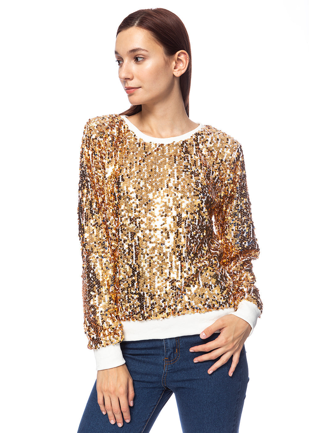 Sequin Long Sleeve Sparkly Pullover Sweatshirt